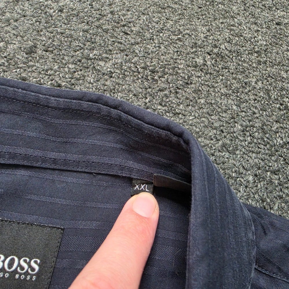 Hugo Boss Button Down Shirt Black Gray Striped Mens XXL Long Sleeve Cotton Work - Picture 6 of 8